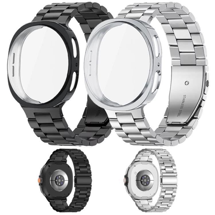 Cinturino per orologio in acciaio inossidabile con tre perline e custodia in TPU, For Samsung Galaxy Watch8 Classic 46mm, For Samsung Galaxy Watch8 44mm, For Samsung Galaxy Watch8 40mm
