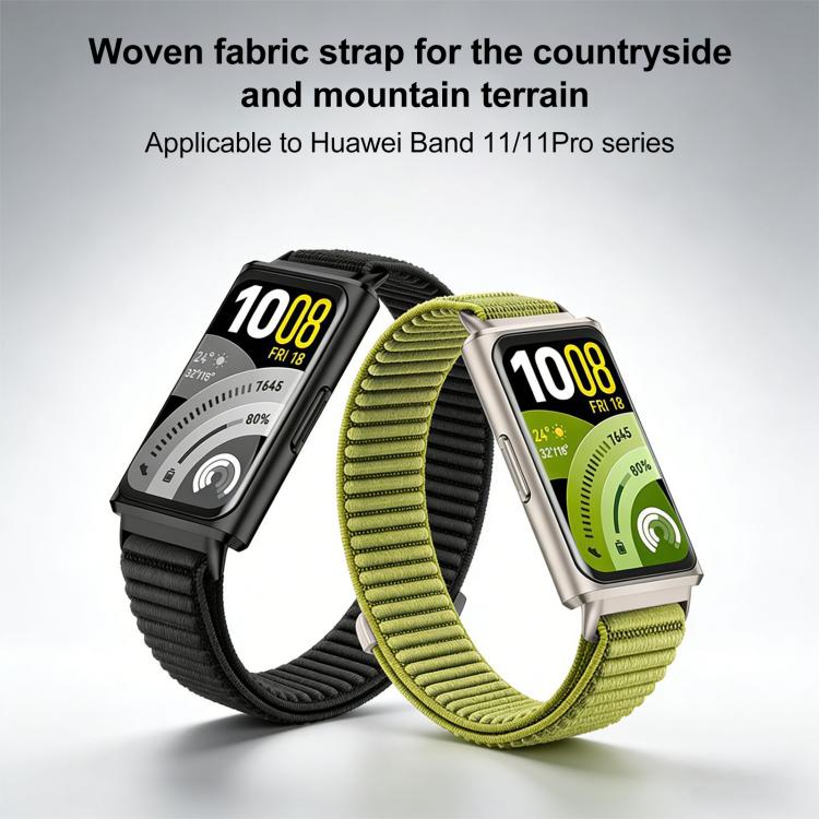 Cinturino per orologio xDfind in nylon intrecciato con chiusura a strappo e interfaccia metallica., For Huawei Band 11 Pro / 11