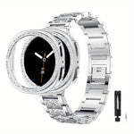 Cinturino per orologio in metallo con tre perline di diamanti, cassa cava con diamanti e set per la rimozione delle maglie del cinturino, For Samsung Galaxy Watch8 44mm, For Samsung Galaxy Watch8 40mm