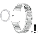 Cinturino per orologio in metallo con tre perline di diamanti, cassa cava con diamanti e set per la rimozione delle maglie del cinturino, For Samsung Galaxy Watch8 44mm, For Samsung Galaxy Watch8 40mm