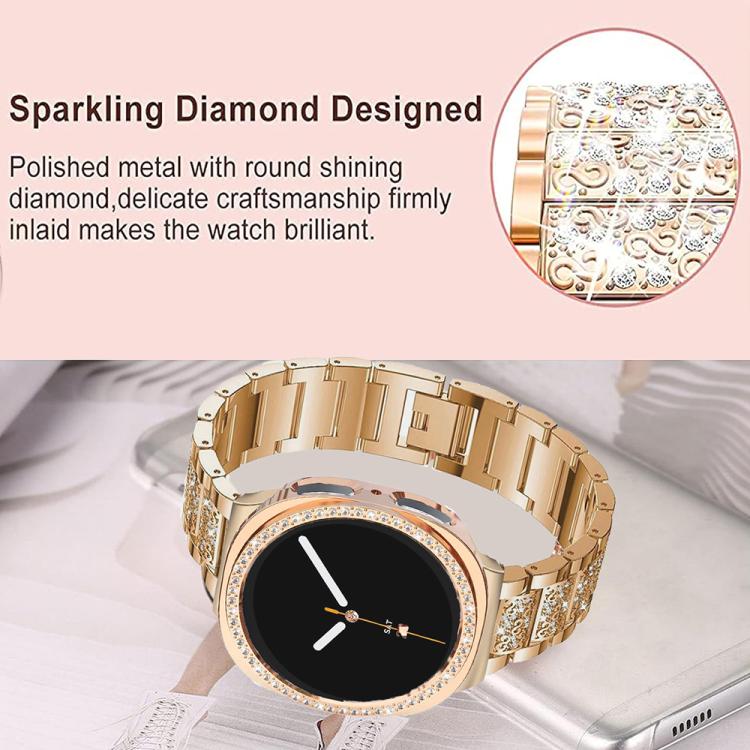 Cinturino per orologio in metallo con tre perline di diamanti, cassa cava con diamanti e set per la rimozione delle maglie del cinturino, For Samsung Galaxy Watch8 44mm, For Samsung Galaxy Watch8 40mm