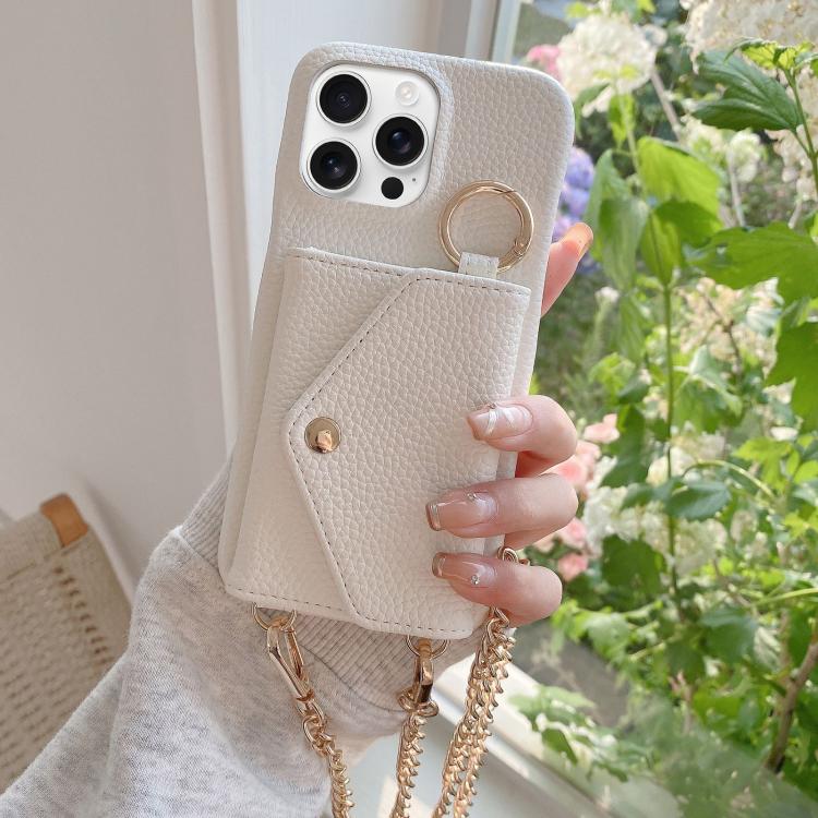 Portafoglio a tracolla con specchietto e custodia posteriore per telefono in ecopelle effetto litchi., For iPhone 16 Pro Max, For iPhone 16 Pro, For iPhone 16 Plus, For iPhone 16