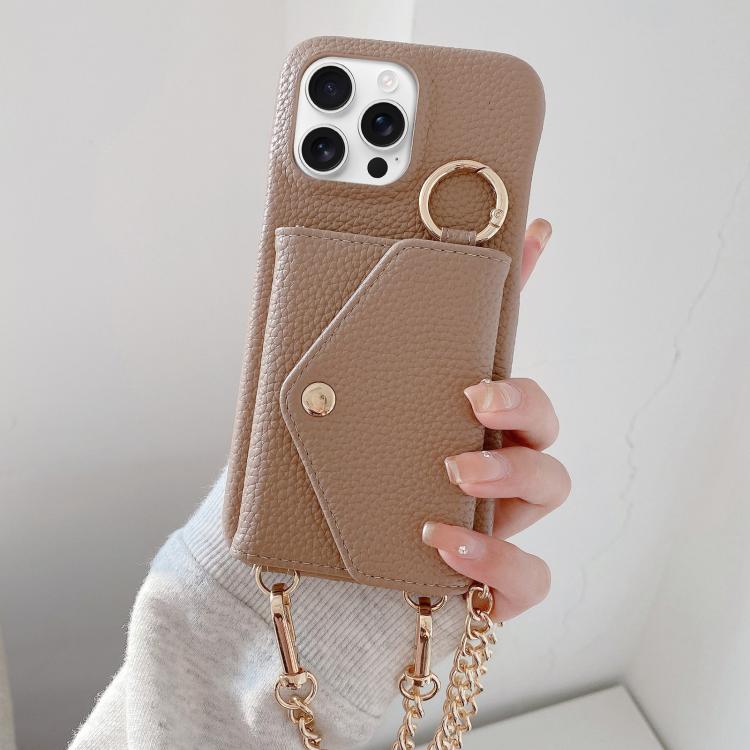 Portafoglio a tracolla con specchietto e custodia posteriore per telefono in ecopelle effetto litchi., For iPhone 16 Pro Max, For iPhone 16 Pro, For iPhone 16 Plus, For iPhone 16