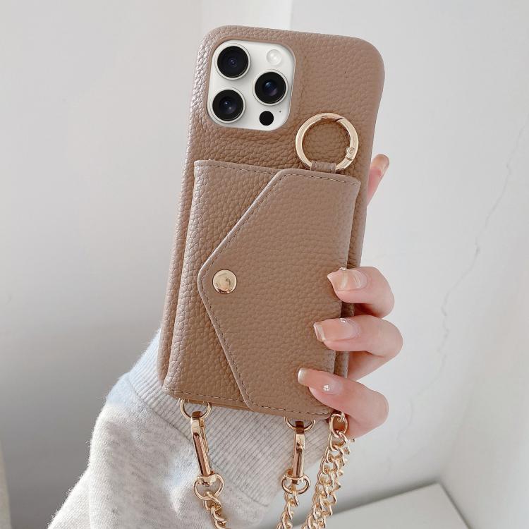 Portafoglio a tracolla con specchietto e custodia posteriore per telefono in ecopelle effetto litchi., For iPhone 15 Pro Max, For iPhone 15 Pro, For iPhone 15 Plus, For iPhone 15