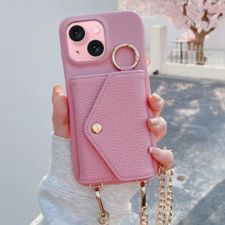 Portafoglio a tracolla con specchietto e custodia posteriore per telefono in ecopelle effetto litchi., For iPhone 15 Pro Max, For iPhone 15 Pro, For iPhone 15 Plus, For iPhone 15