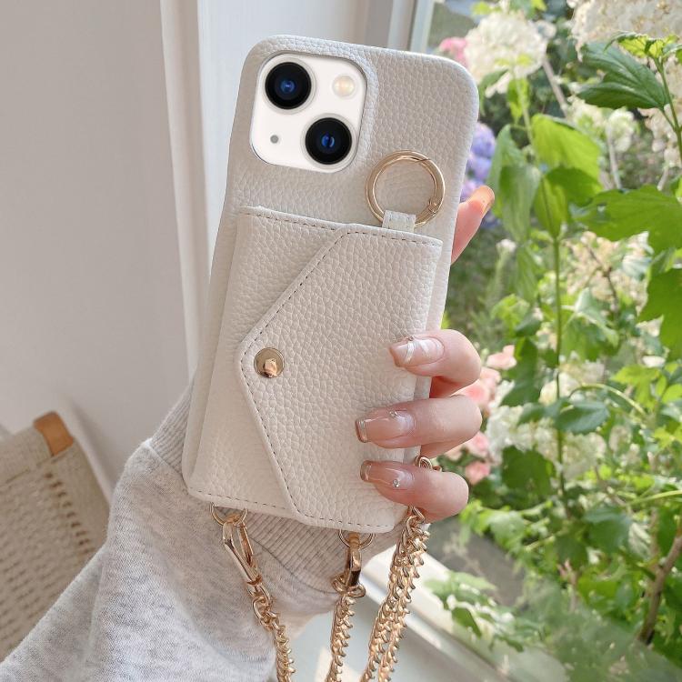 Portafoglio a tracolla con specchietto e custodia posteriore per telefono in ecopelle effetto litchi., For iPhone 14 Plus, For iPhone 14, For iPhone 14 Pro, For iPhone 14 Pro Max