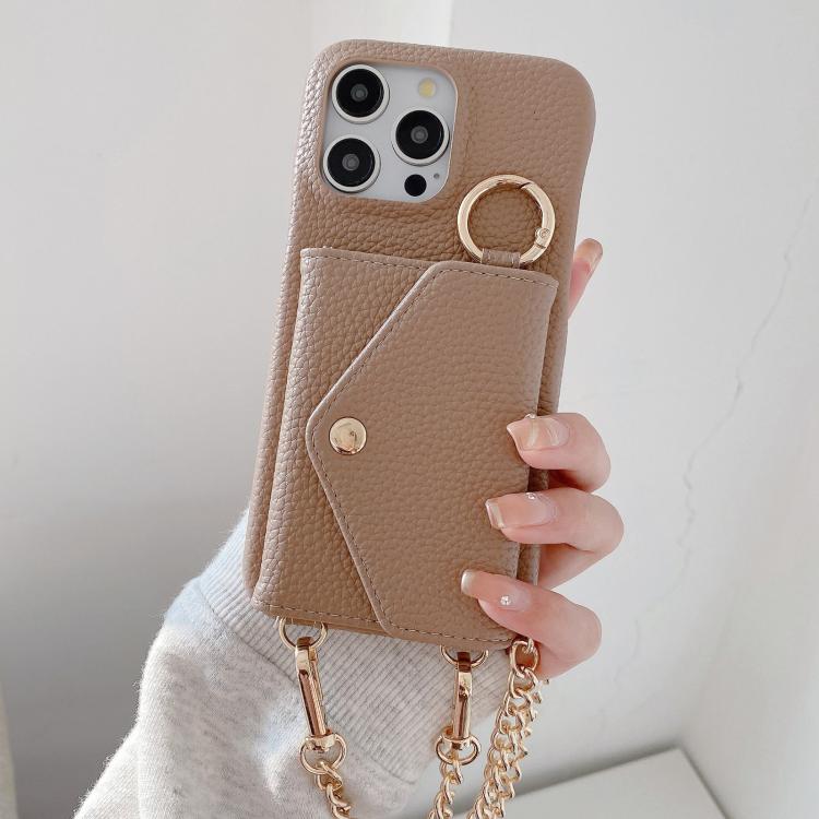 Portafoglio a tracolla con specchietto e custodia posteriore per telefono in ecopelle effetto litchi., For iPhone 13 Pro Max, For iPhone 13 Pro, For iPhone 13, For iPhone 12