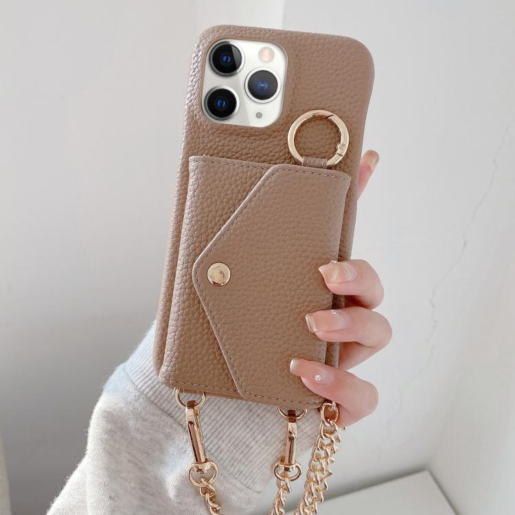 Portafoglio a tracolla con specchietto e custodia posteriore per telefono in ecopelle effetto litchi., For iPhone 12 Pro Max, For iPhone 12 Pro, For iPhone 11 Pro Max, For iPhone 11