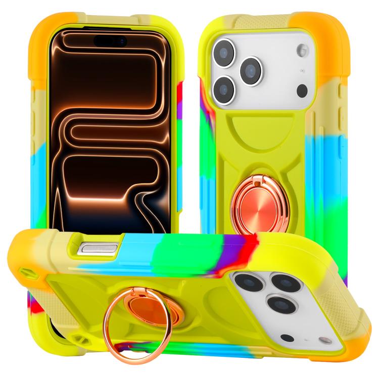 Custodia per telefono ibrida in silicone PC con doppio anello di supporto girevole a 360 gradi., For iPhone 17e / 16e, For iPhone 17 Pro Max