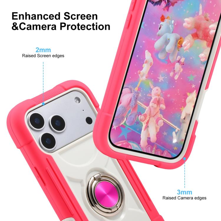 Custodia per telefono ibrida in silicone PC con doppio anello di supporto girevole a 360 gradi., For iPhone 17 Pro, For iPhone 17