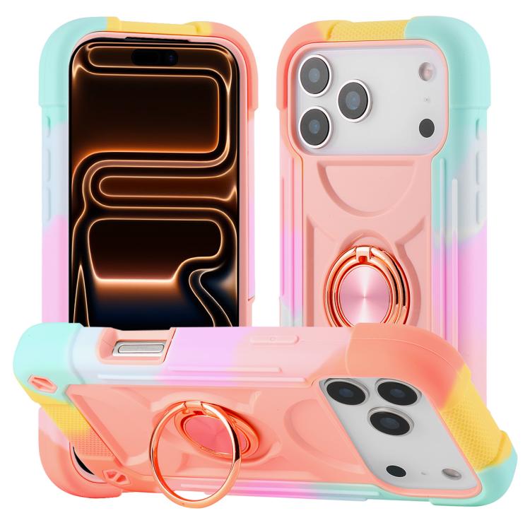 Custodia per telefono ibrida in silicone PC con doppio anello di supporto girevole a 360 gradi., For iPhone 17 Pro, For iPhone 17