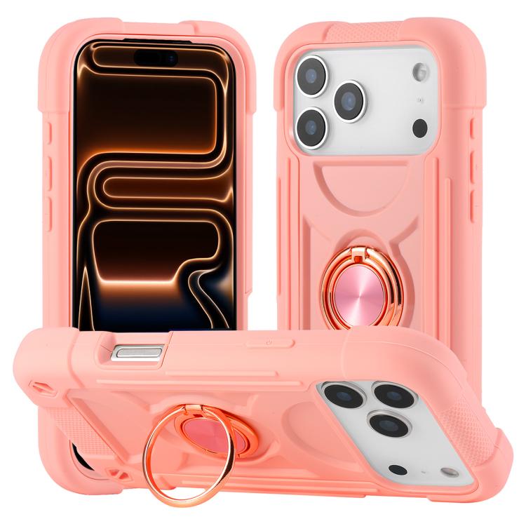 Custodia per telefono ibrida in silicone PC con doppio anello di supporto girevole a 360 gradi., For iPhone 17 Pro, For iPhone 17
