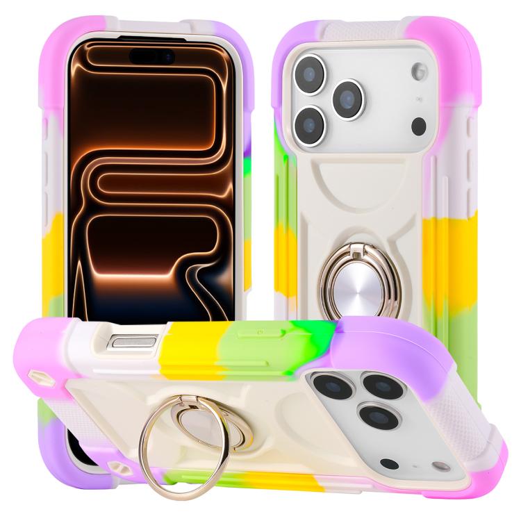 Custodia per telefono ibrida in silicone PC con doppio anello di supporto girevole a 360 gradi., For iPhone 17 Pro, For iPhone 17