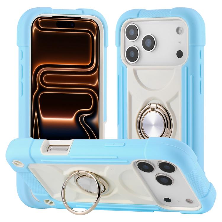 Custodia per telefono ibrida in silicone PC con doppio anello di supporto girevole a 360 gradi., For iPhone 17 Pro, For iPhone 17
