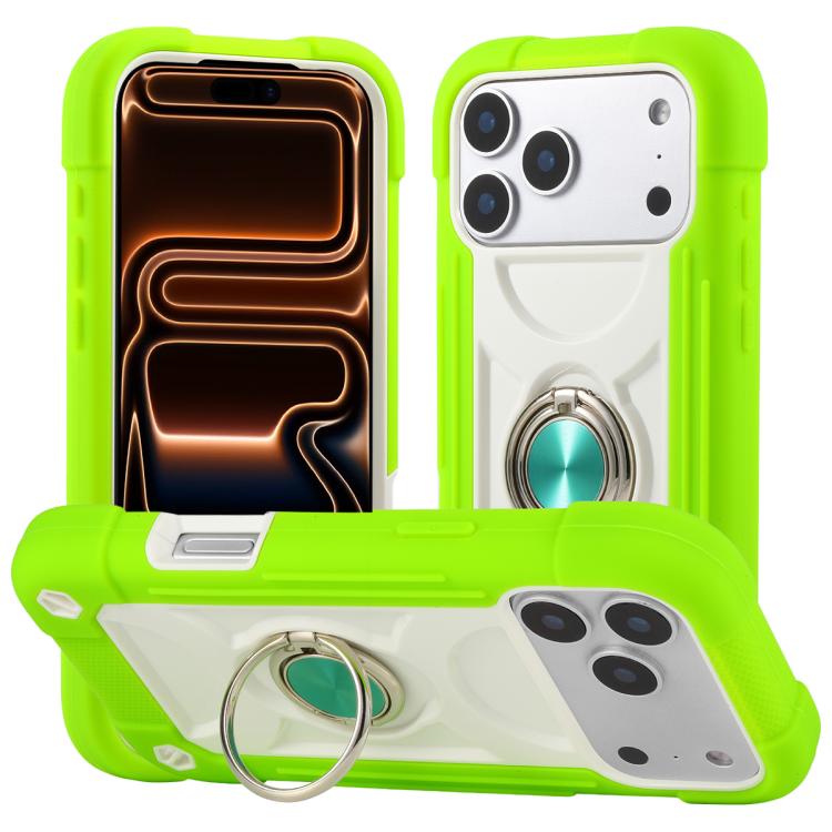 Custodia per telefono ibrida in silicone PC con doppio anello di supporto girevole a 360 gradi., For iPhone 17 Pro, For iPhone 17