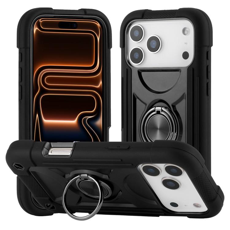 Custodia per telefono ibrida in silicone PC con doppio anello di supporto girevole a 360 gradi., For iPhone 17 Pro, For iPhone 17
