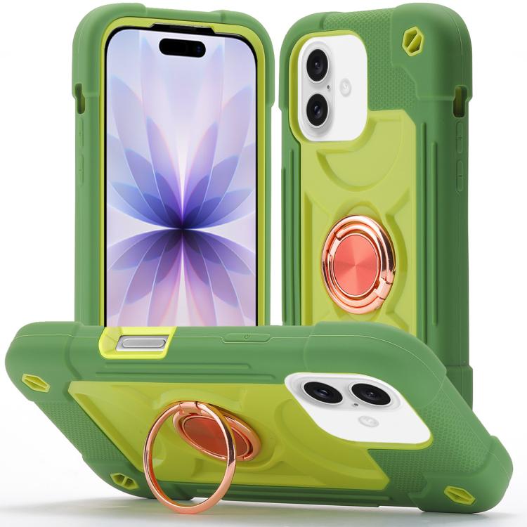 Custodia per telefono ibrida in silicone PC con doppio anello di supporto girevole a 360 gradi., For iPhone 17 Pro, For iPhone 17