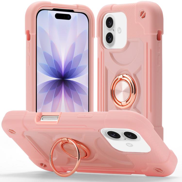 Custodia per telefono ibrida in silicone PC con doppio anello di supporto girevole a 360 gradi., For iPhone 17 Pro, For iPhone 17