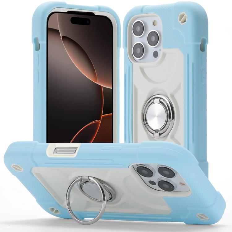 Custodia per telefono ibrida in silicone PC con doppio anello di supporto girevole a 360 gradi., For iPhone Air, For iPhone 16 Pro Max