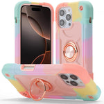 Custodia per telefono ibrida in silicone PC con doppio anello di supporto girevole a 360 gradi., For iPhone 16 Pro, For iPhone 16 Plus