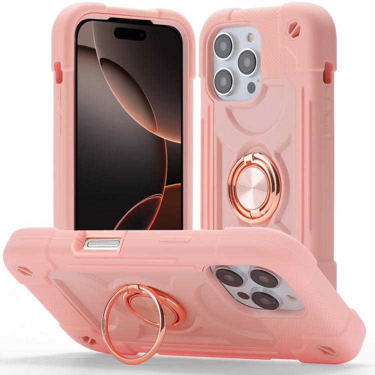 Custodia per telefono ibrida in silicone PC con doppio anello di supporto girevole a 360 gradi., For iPhone 16 Pro, For iPhone 16 Plus