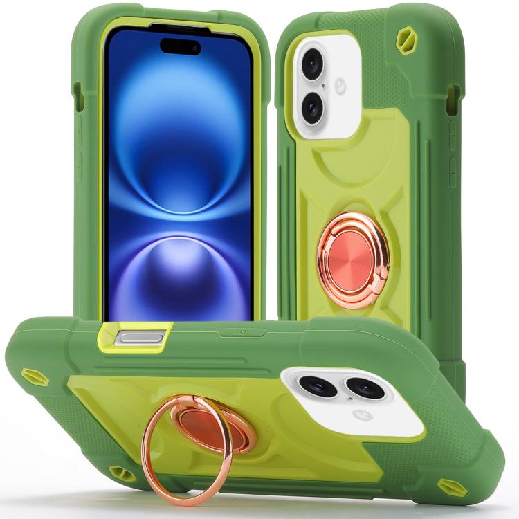 Custodia per telefono ibrida in silicone PC con doppio anello di supporto girevole a 360 gradi., For iPhone 16 Pro, For iPhone 16 Plus