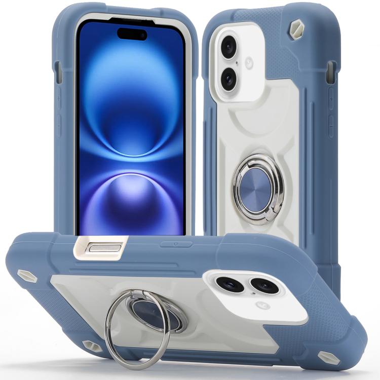 Custodia per telefono ibrida in silicone PC con doppio anello di supporto girevole a 360 gradi., For iPhone 16, For iPhone 15 Pro Max