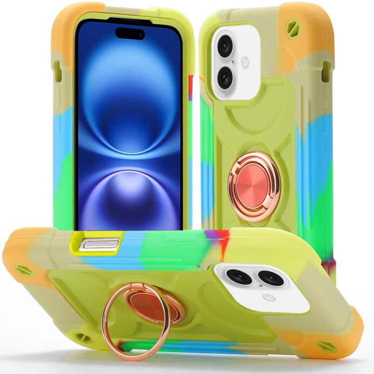 Custodia per telefono ibrida in silicone PC con doppio anello di supporto girevole a 360 gradi., For iPhone 16, For iPhone 15 Pro Max