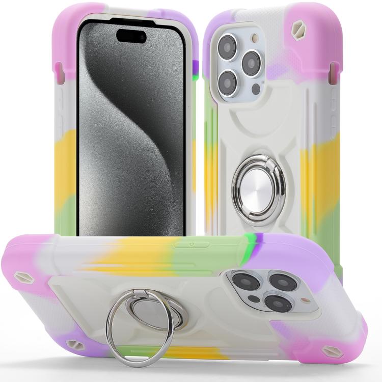 Custodia per telefono ibrida in silicone PC con doppio anello di supporto girevole a 360 gradi., For iPhone 16, For iPhone 15 Pro Max
