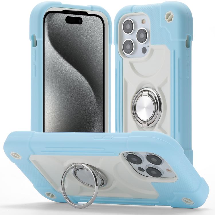 Custodia per telefono ibrida in silicone PC con doppio anello di supporto girevole a 360 gradi., For iPhone 16, For iPhone 15 Pro Max