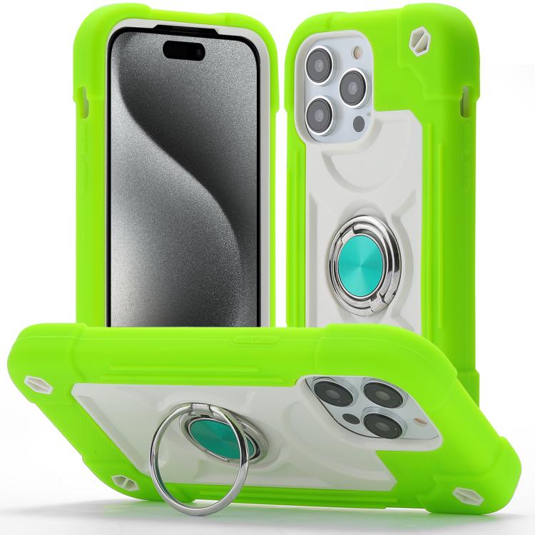 Custodia per telefono ibrida in silicone PC con doppio anello di supporto girevole a 360 gradi., For iPhone 16, For iPhone 15 Pro Max