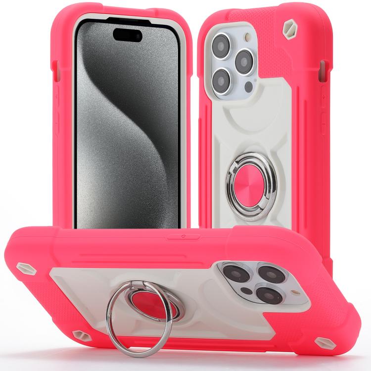 Custodia per telefono ibrida in silicone PC con doppio anello di supporto girevole a 360 gradi., For iPhone 15 Pro, For iPhone 15 Plus