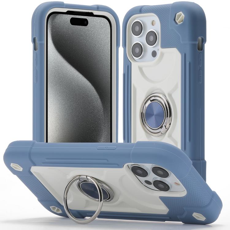 Custodia per telefono ibrida in silicone PC con doppio anello di supporto girevole a 360 gradi., For iPhone 15 Pro, For iPhone 15 Plus