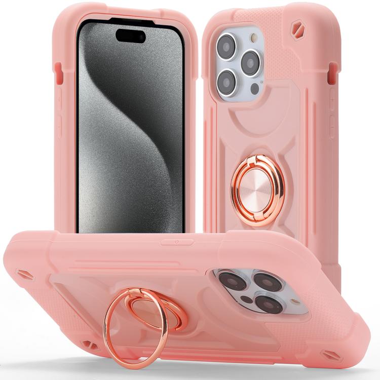 Custodia per telefono ibrida in silicone PC con doppio anello di supporto girevole a 360 gradi., For iPhone 15 Pro, For iPhone 15 Plus