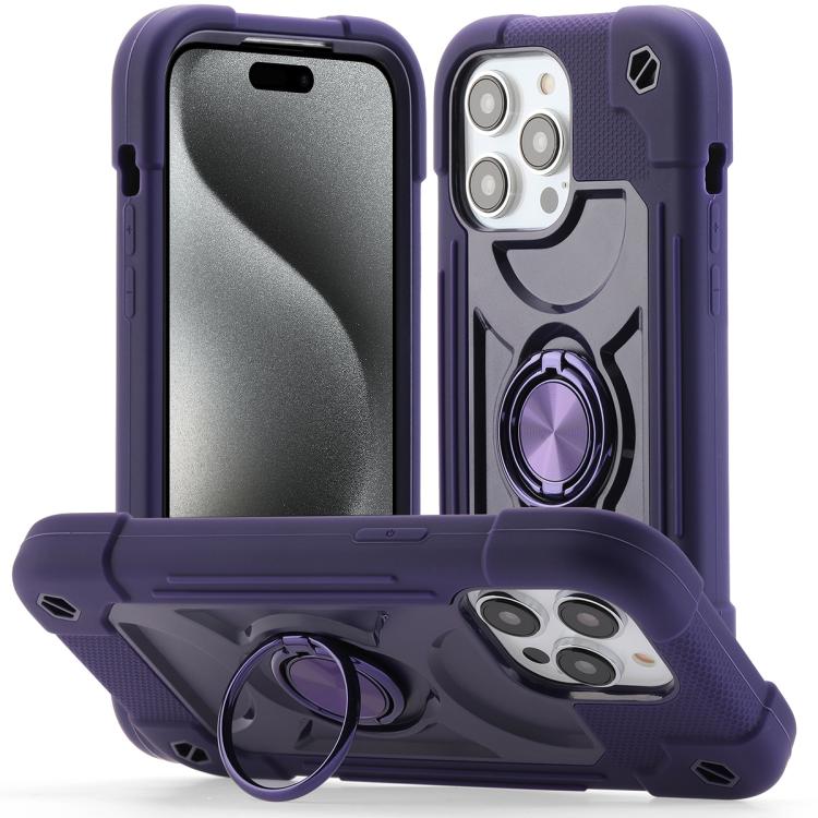 Custodia per telefono ibrida in silicone PC con doppio anello di supporto girevole a 360 gradi., For iPhone 15 Pro, For iPhone 15 Plus