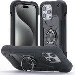 Custodia per telefono ibrida in silicone PC con doppio anello di supporto girevole a 360 gradi., For iPhone 15 Pro, For iPhone 15 Plus