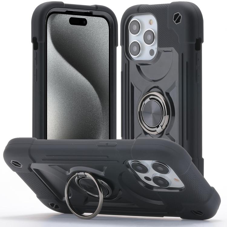 Custodia per telefono ibrida in silicone PC con doppio anello di supporto girevole a 360 gradi., For iPhone 15 Pro, For iPhone 15 Plus