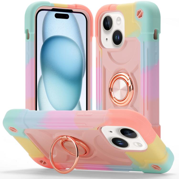 Custodia per telefono ibrida in silicone PC con doppio anello di supporto girevole a 360 gradi., For iPhone 15 Pro, For iPhone 15 Plus