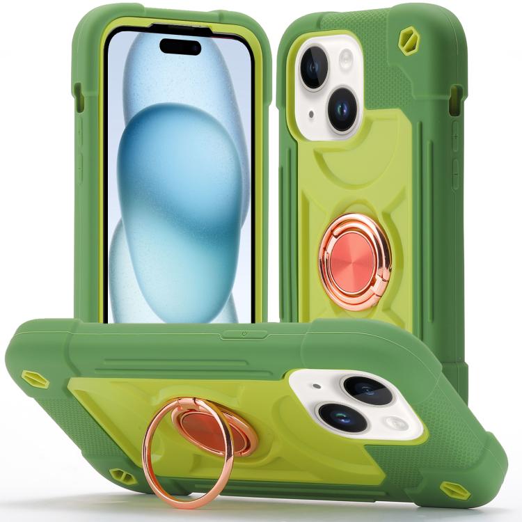 Custodia per telefono ibrida in silicone PC con doppio anello di supporto girevole a 360 gradi., For iPhone 15 Pro, For iPhone 15 Plus