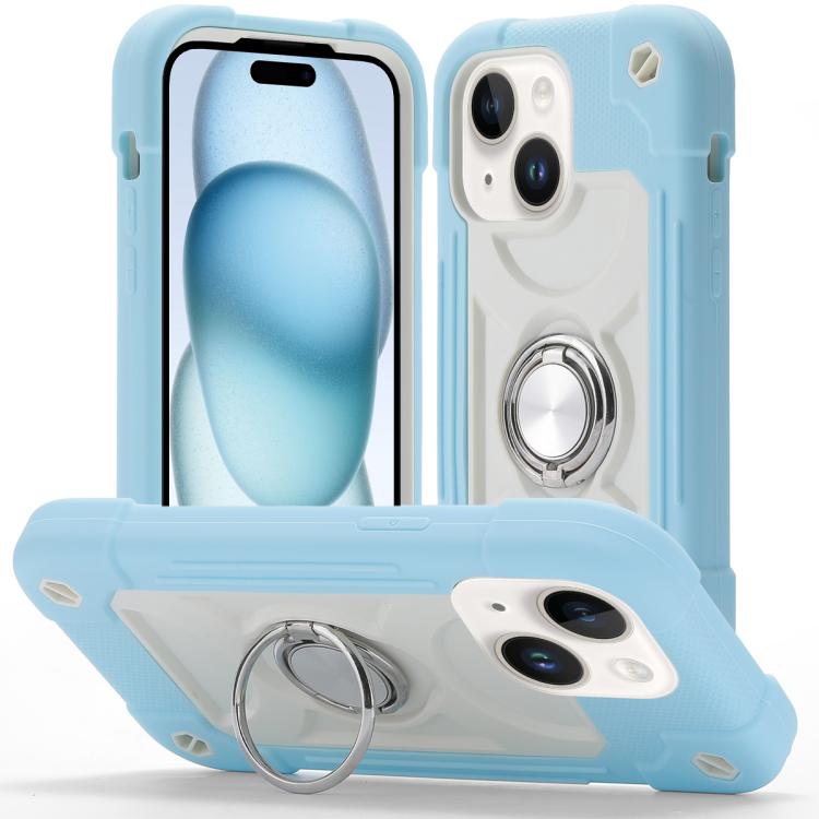 Custodia per telefono ibrida in silicone PC con doppio anello di supporto girevole a 360 gradi., For iPhone 15 Pro, For iPhone 15 Plus