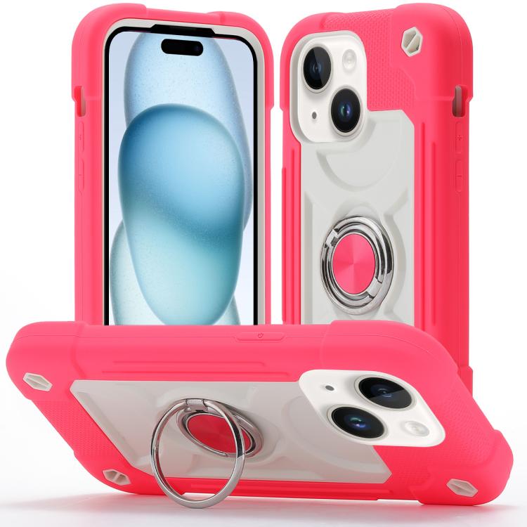 Custodia per telefono ibrida in silicone PC con doppio anello di supporto girevole a 360 gradi., For iPhone 15, For iPhone 14 Plus