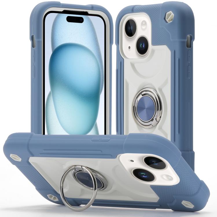 Custodia per telefono ibrida in silicone PC con doppio anello di supporto girevole a 360 gradi., For iPhone 15, For iPhone 14 Plus
