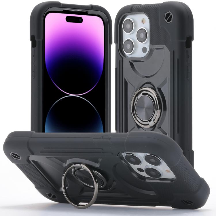 Custodia per telefono ibrida in silicone PC con doppio anello di supporto girevole a 360 gradi., For iPhone 14 Pro Max, For iPhone 13 Pro Max