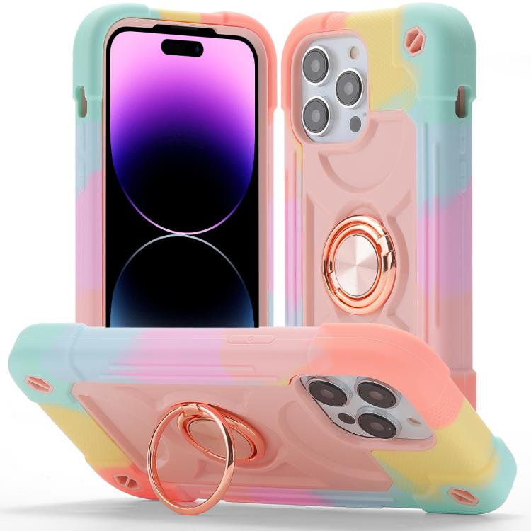 Custodia per telefono ibrida in silicone PC con doppio anello di supporto girevole a 360 gradi., For iPhone 14, For iPhone 14 Pro