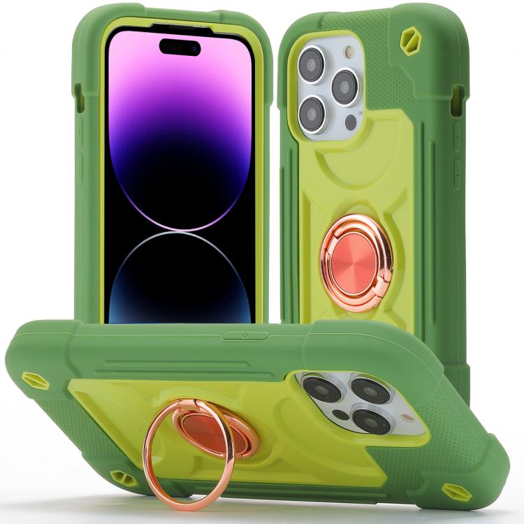 Custodia per telefono ibrida in silicone PC con doppio anello di supporto girevole a 360 gradi., For iPhone 14, For iPhone 14 Pro