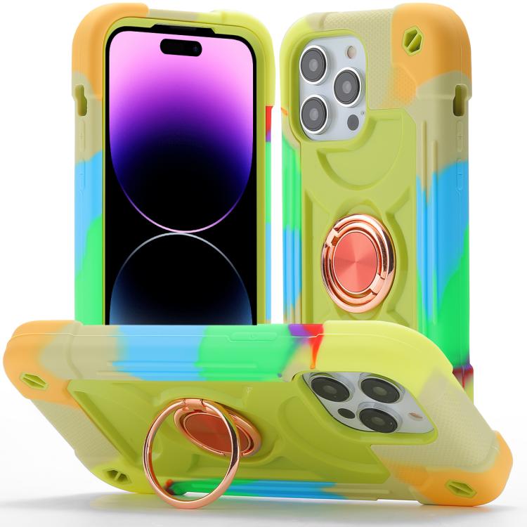 Custodia per telefono ibrida in silicone PC con doppio anello di supporto girevole a 360 gradi., For iPhone 14, For iPhone 14 Pro