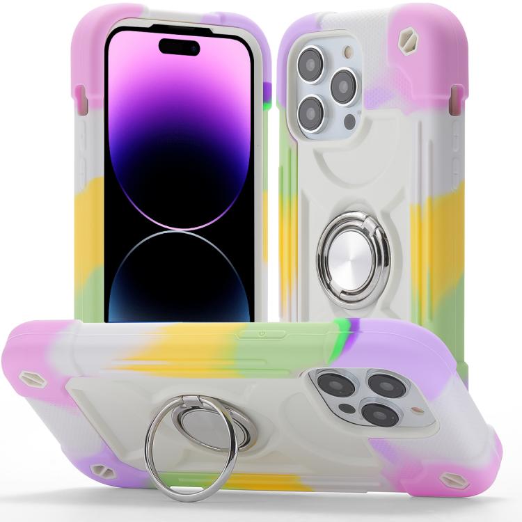 Custodia per telefono ibrida in silicone PC con doppio anello di supporto girevole a 360 gradi., For iPhone 14, For iPhone 14 Pro