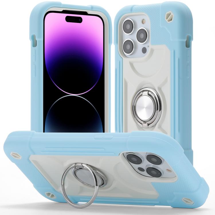 Custodia per telefono ibrida in silicone PC con doppio anello di supporto girevole a 360 gradi., For iPhone 14, For iPhone 14 Pro