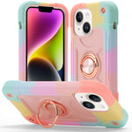 Custodia per telefono ibrida in silicone PC con doppio anello di supporto girevole a 360 gradi., For iPhone 15, For iPhone 14 Plus
