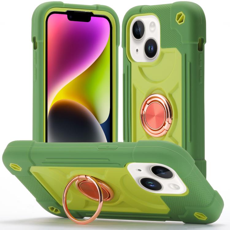 Custodia per telefono ibrida in silicone PC con doppio anello di supporto girevole a 360 gradi., For iPhone 15, For iPhone 14 Plus